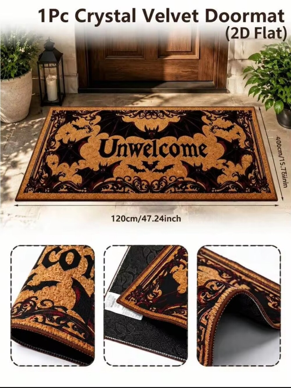 NWT Unwelcome Funny Bat Halloween Fall Welcome Doormat - Picture 3 of 10